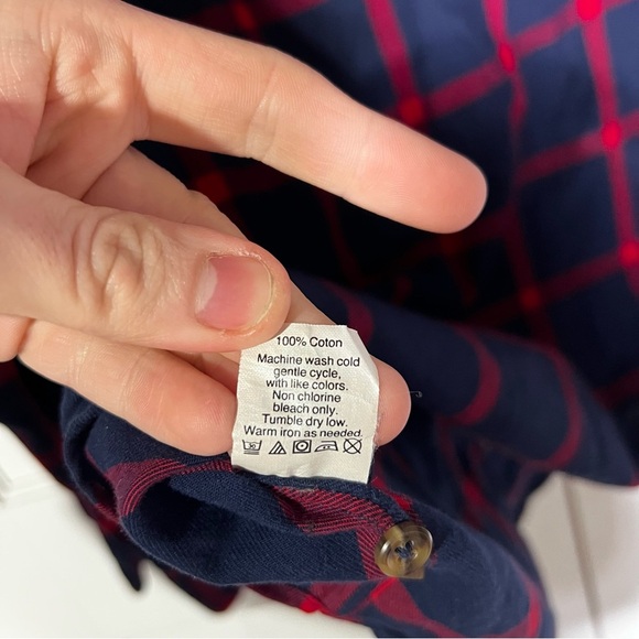 J. Crew Brushed Twill Flannel Button Down Plaid Navy and Red Size Medium Slim - Picture 11 of 11